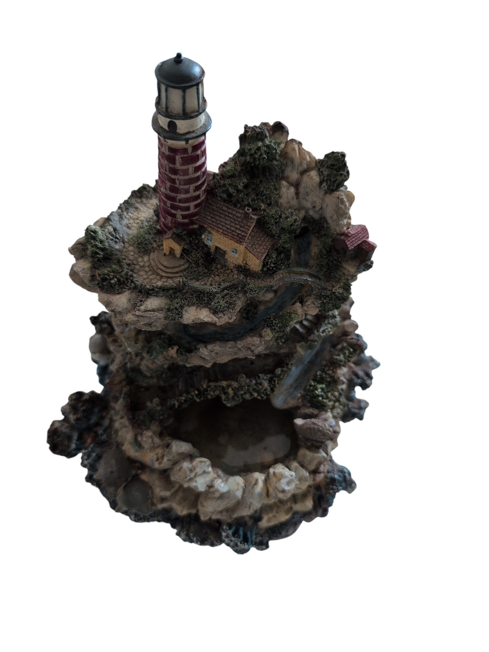 Decorative Lighthouse Resin Figurine With Waterfall That Works! - Red & White